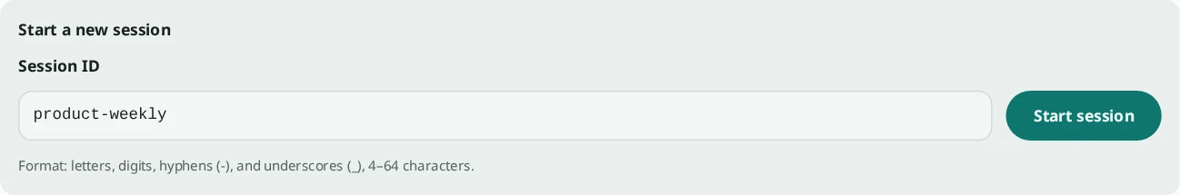 The “Start a new session” form on the My sessions page