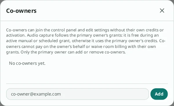 Co-owner settings dialog